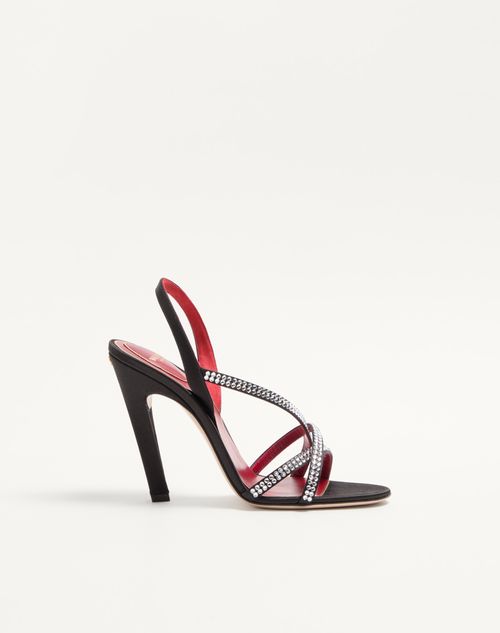 Valentino Garavani - Dans Le Foyer Satin Sandal With Crystals 105mm - Black - Woman - Sandals